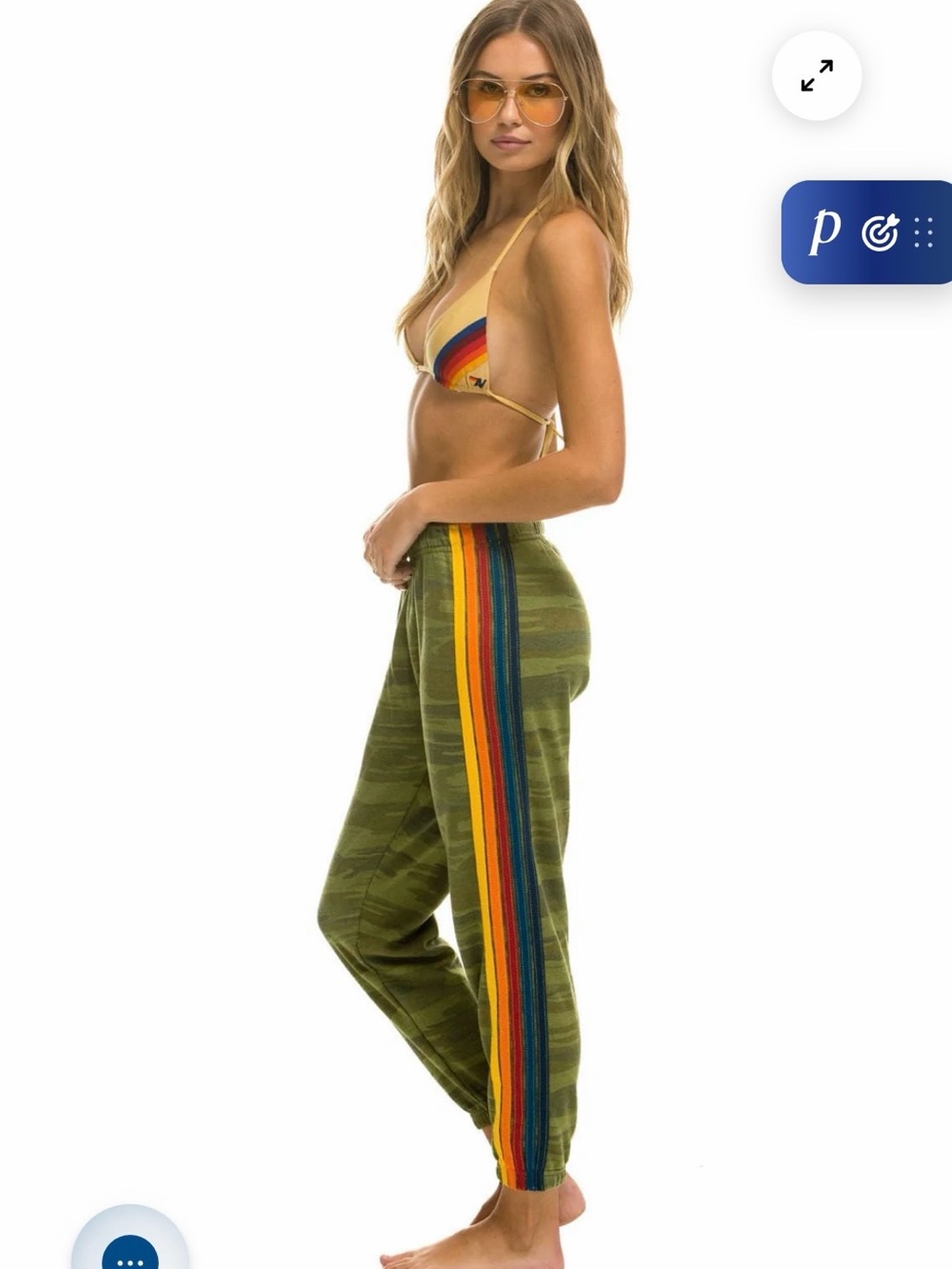 Aviator Nation Olive Camo Track Pants with Rainbow Side Stripes